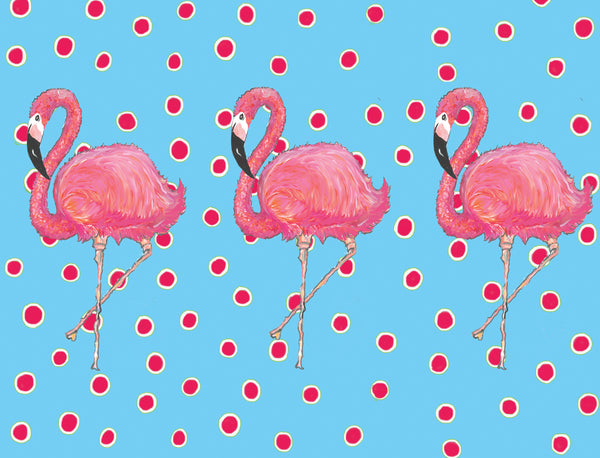 Flamingos on Dots Blue
