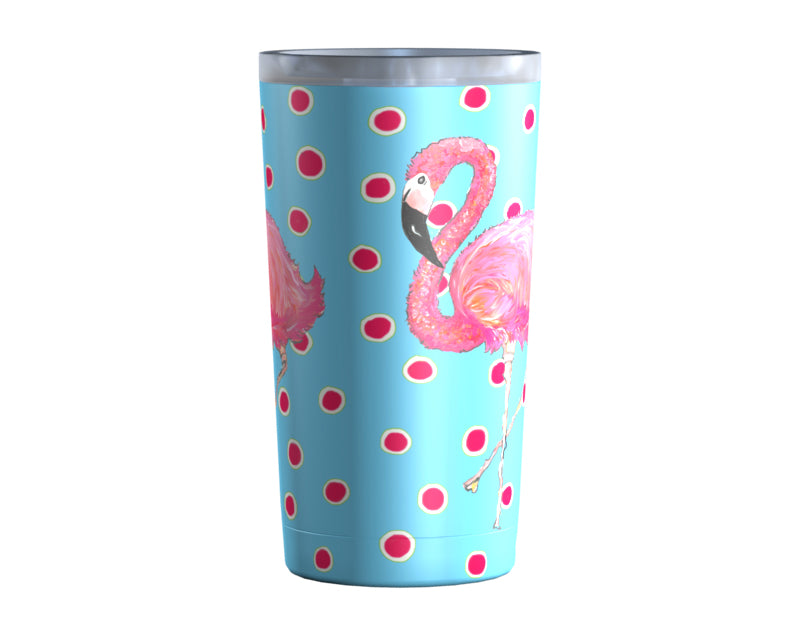 Flamingos on Dots Blue