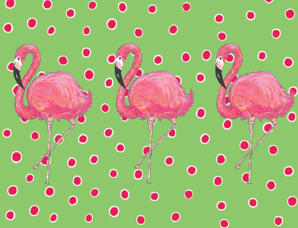 Flamingos on Dots Green