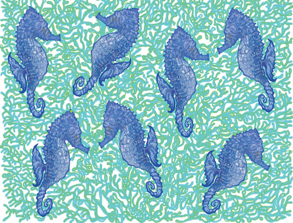 Seahorses on Aqua Coral